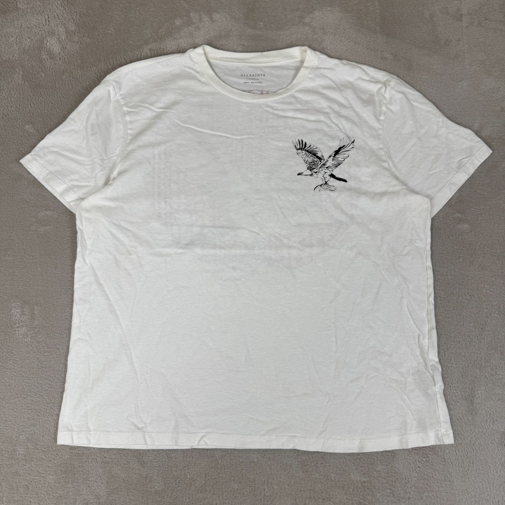 AllSaints Sun Bird SS Crew Shirt Mens Large White Preowned Oversized Fit‎